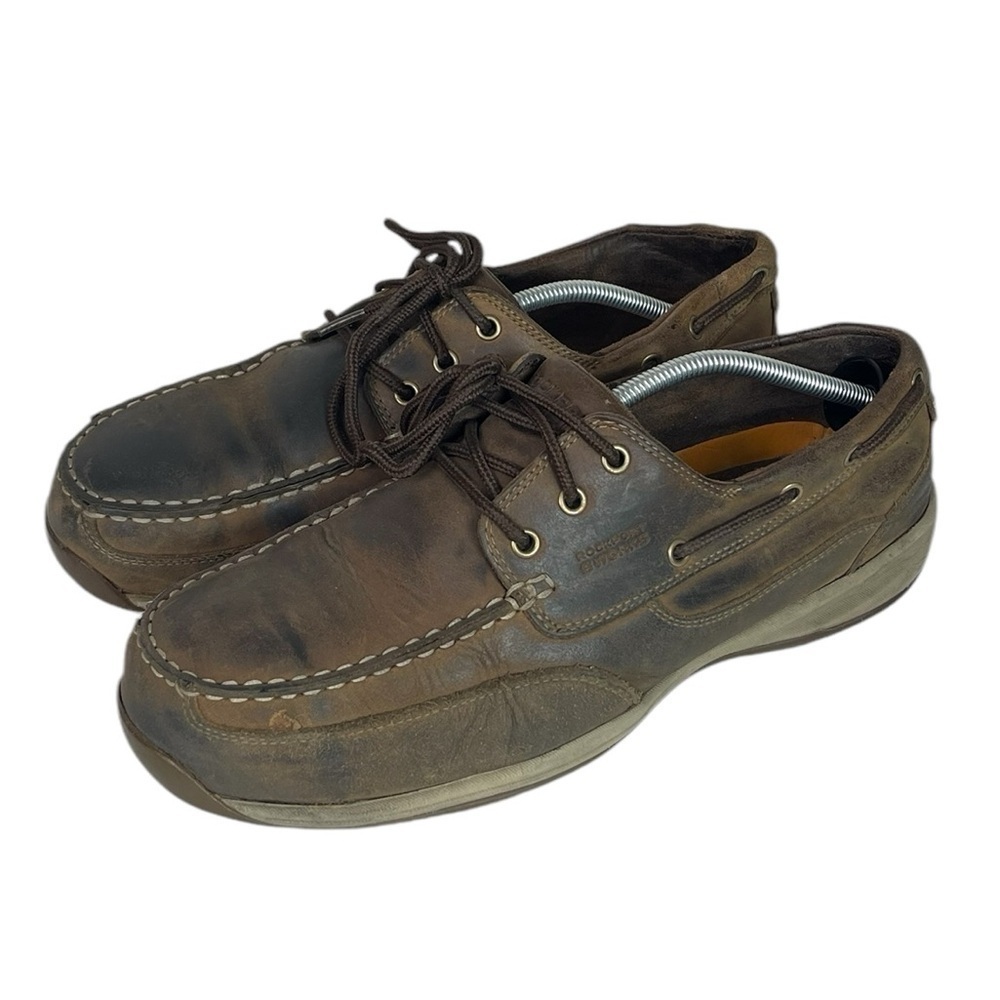 B1 Mens ROCKPORT Works Sailing Club Leather Steel Toe Boat Shoes 14 - Picture 1 of 5